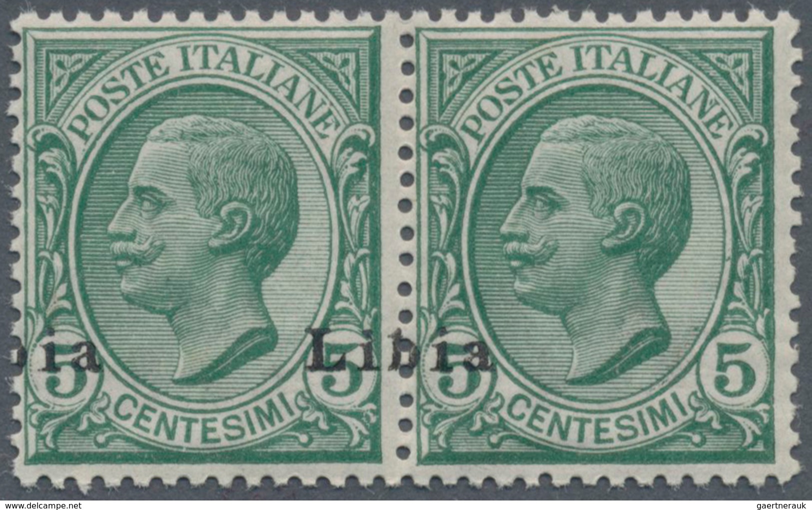 Italienisch-Libyen: 1912, 5 C Green With Horizontal Pair With Overprint "Libia" Above Both Stamps, M - Libia