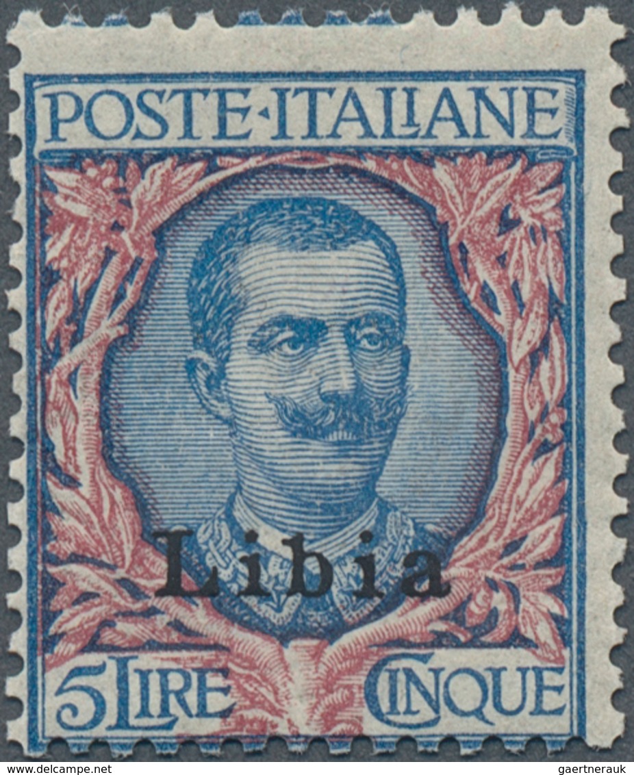 Italienisch-Libyen: 1915, Italy Victor Emanuel III. 5l. Blue/rose With Black Opt. ‚Libia‘, Mint Neve - Libya