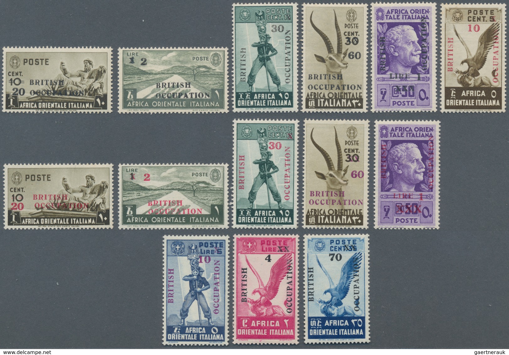 Italienisch-Ostafrika - Britische Besetzung: 1941, Two Complete Sets With Red And Black Overprint, P - Italiaans Oost-Afrika