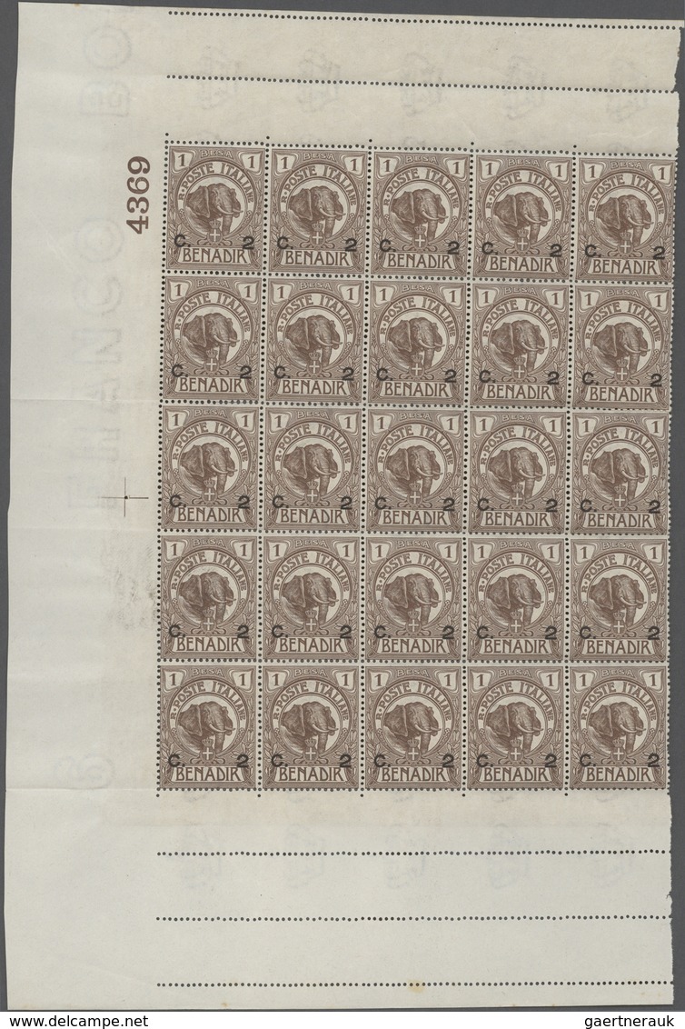 Italienisch-Somaliland: 1906, BENADIR Elephant Head Provisional Issue 2c. On 1b. Brown Block Of 25 W - Somalia