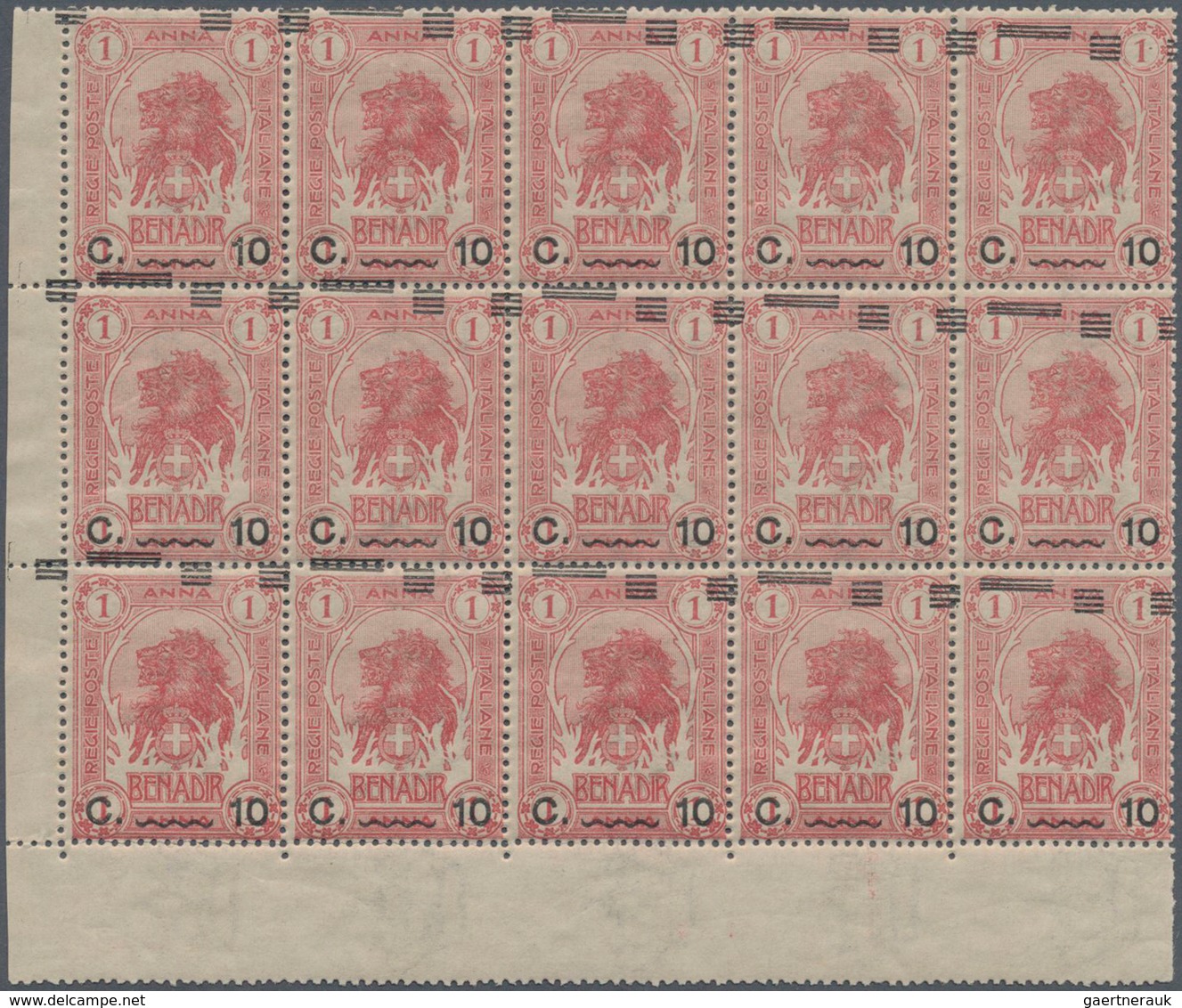 Italienisch-Somaliland: 1907, 10 C Overprint On 1 A. Lilac Red In Block Of 15 Mint Never Hinged (Sas - Somalië