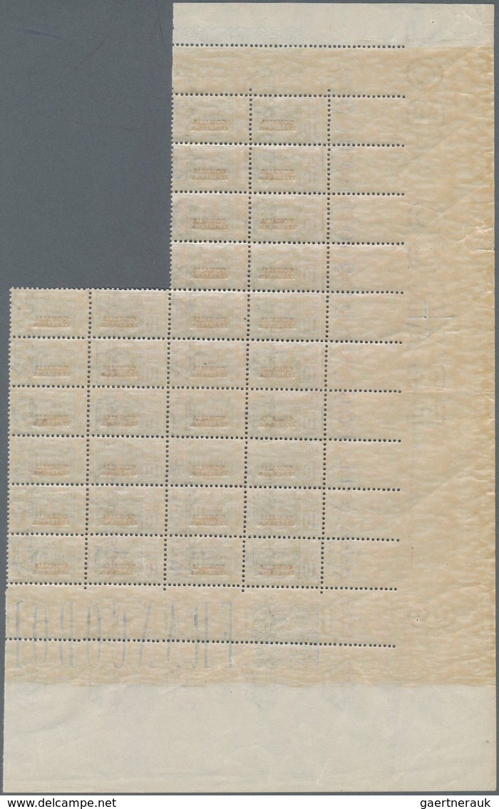 Italienisch-Somaliland: 1926/1931, 10 Cent. Blau In Vertical Block Of 16, Mint Never Hinged, 1x Fold - Somalië