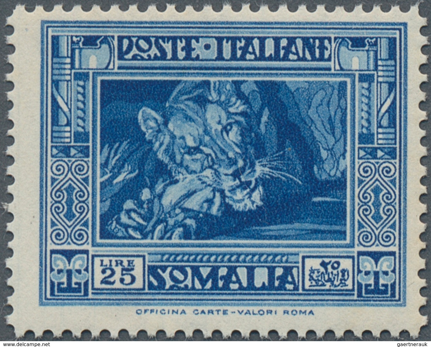 Italienisch-Somaliland: 1938, Definitive Issue 25l. Blue ‚Lion‘ Perf. 14, MNH With Slightly Toned Gu - Somalië