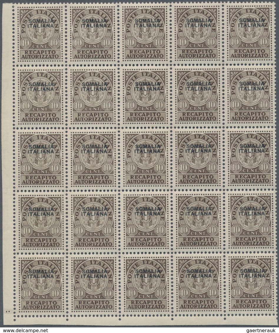 Italienisch-Somaliland: 1939, 10 Cent. Brown With Overprint On Top In Block Of 20 Items, Mint Never - Somalia