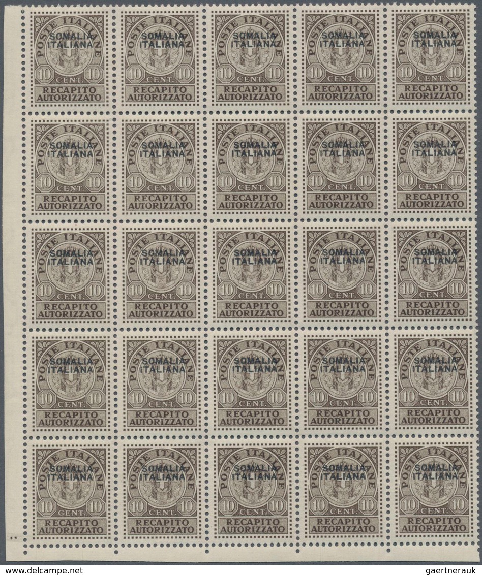 Italienisch-Somaliland: 1939, 10 Cent. Brown With Overprint On Top In Block Of 20 Items, Mint Never - Somalië