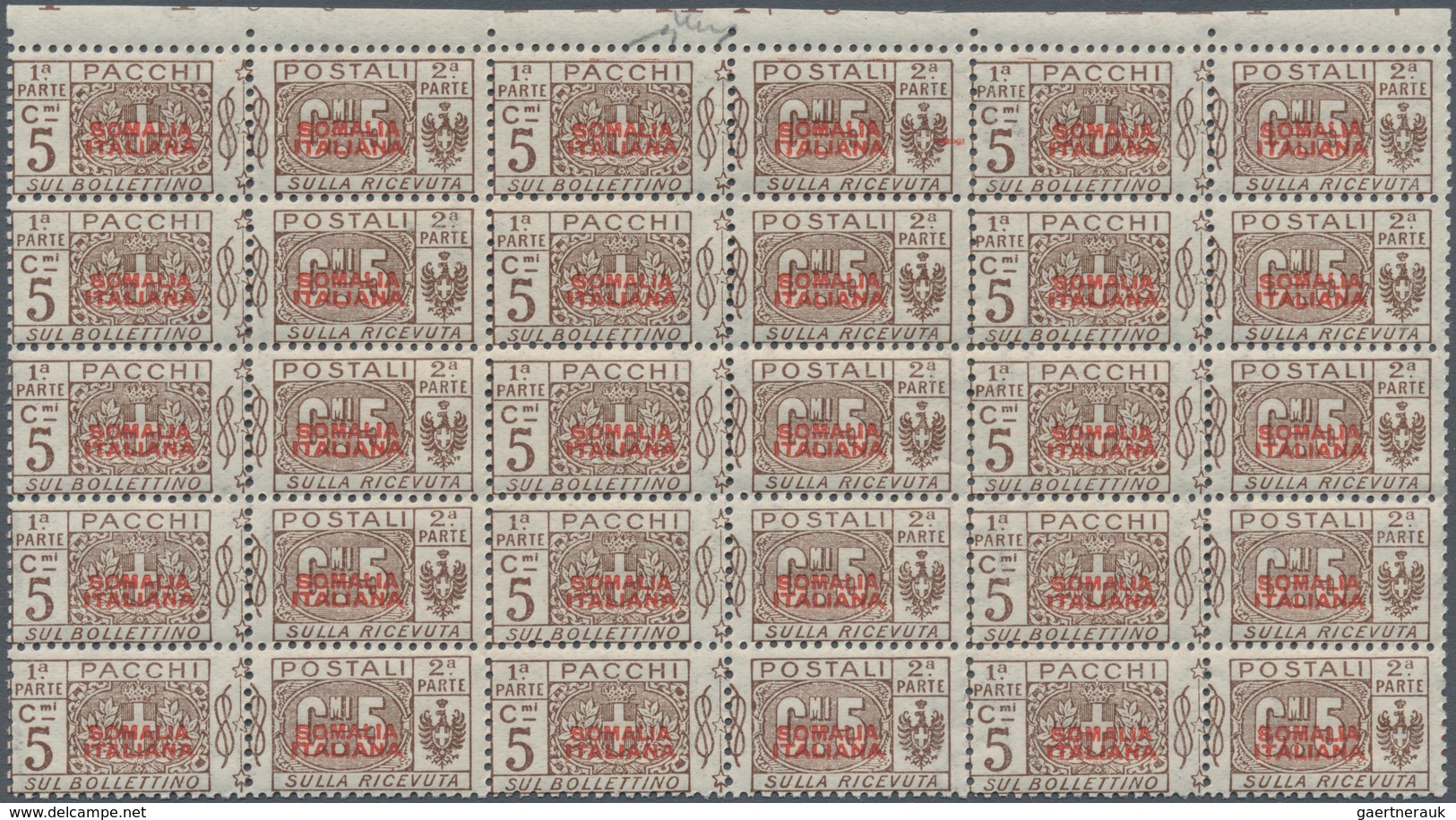 Italienisch-Somaliland - Paketmarken: 1916/31: 5 Cent. Brown, Overprinted In RED "SOMALIA ITALIANA" - Somalia