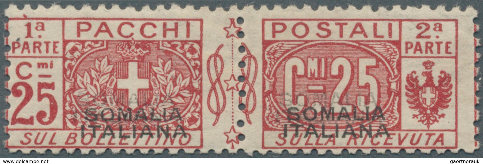 Italienisch-Somaliland - Paketmarken: 1917, Wappen Und Wertziffer 25 C. Rot Mit DOPPEL-Aufdruck 'SOM - Somalia