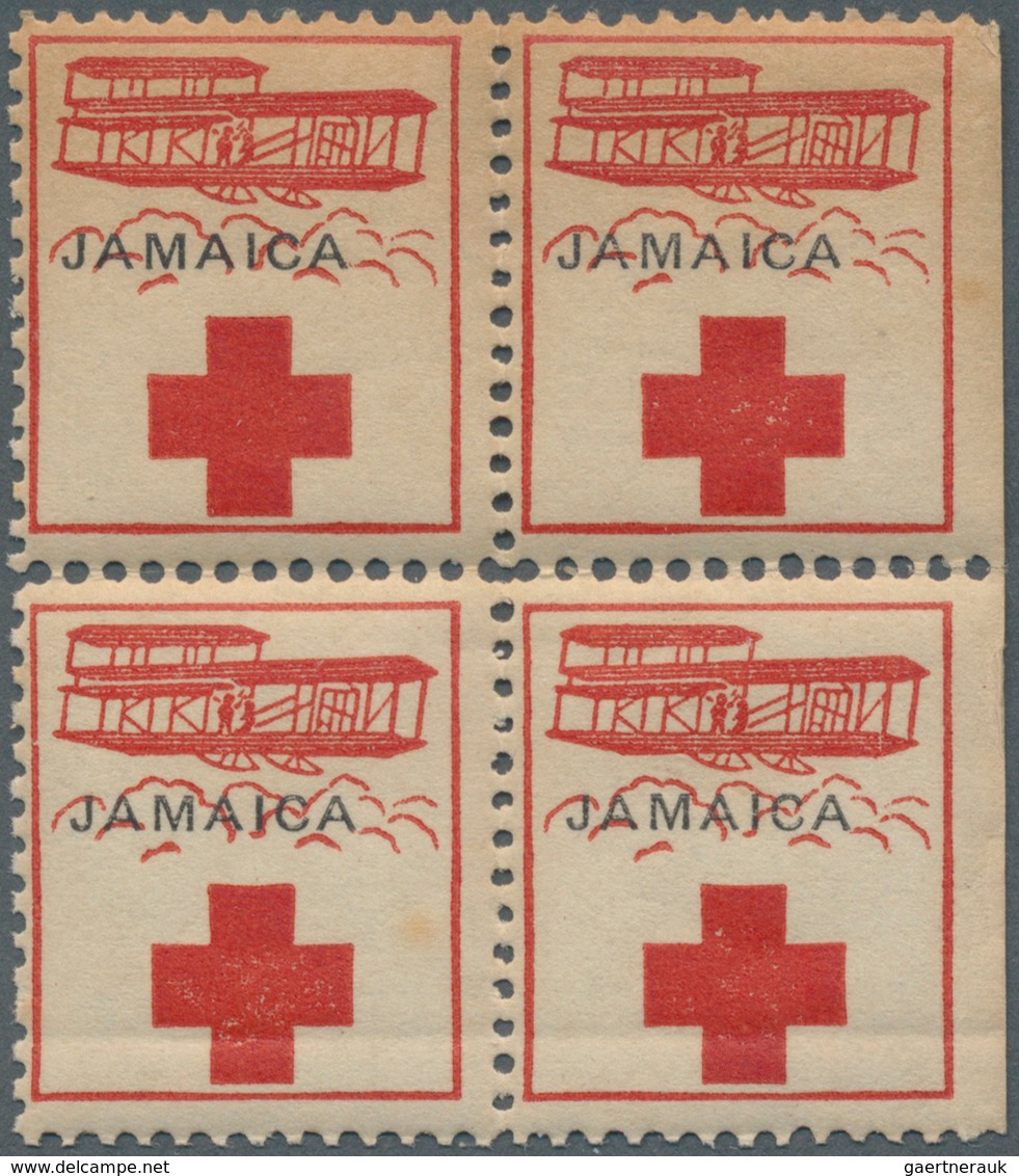 Jamaica: 1915/1917, Nicht-ausgegebene Rot-Kreuz-Marke Im Postfrischen SR-4er-Block, Type II: Mit Sch - Jamaica (1962-...)