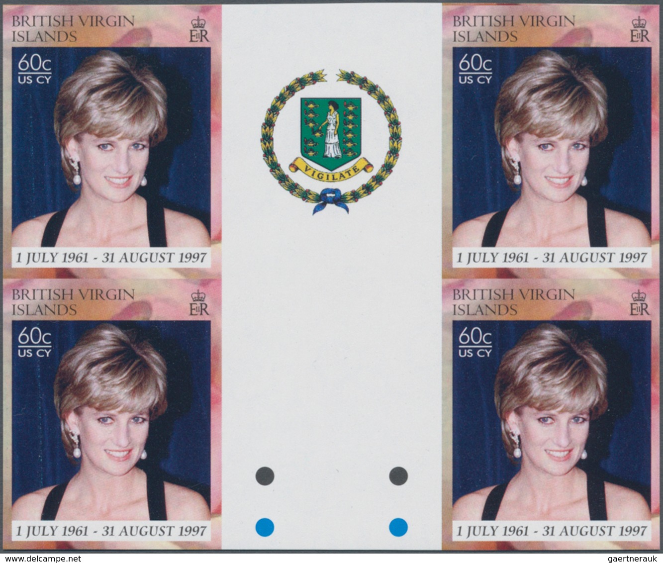 Jungferninseln / Virgin Islands: 2008, Princess Diana 60c. In An IMPERFORATE Gutter Block Of Four, M - British Virgin Islands