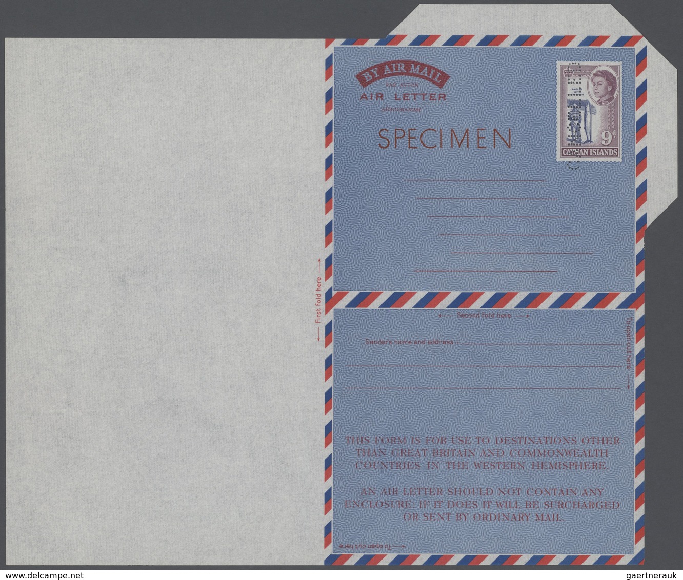 Kaiman-Inseln / Cayman Islands: 1955/1963, AEROGRAMMES: five different Air Letters 2½d, 6d (2) and 9