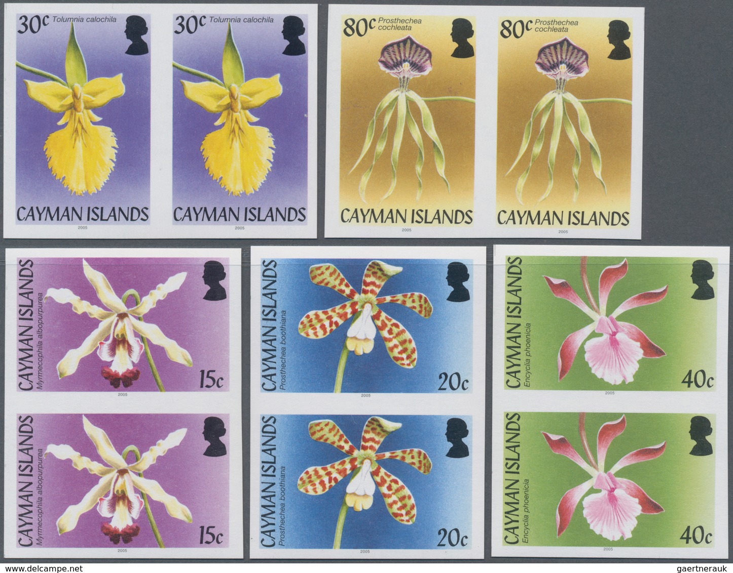 Kaiman-Inseln / Cayman Islands: 2005, Orchids Complete Set Of Five In Horizontal Or Vertical IMPERFO - Cayman Islands