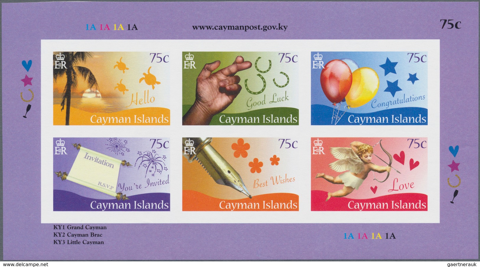 Kaiman-Inseln / Cayman Islands: 2008, Greetings Stamps Complete Set Of 36 In Six IMPERFORATE Sheetle - Cayman Islands