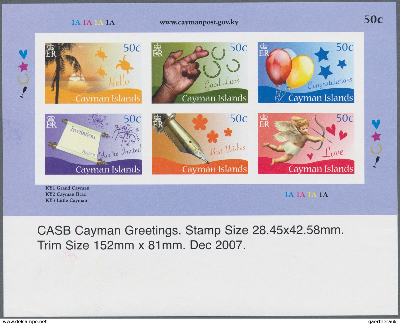 Kaiman-Inseln / Cayman Islands: 2008, Greetings Stamps Complete Set Of 36 In Six IMPERFORATE Sheetle - Cayman Islands