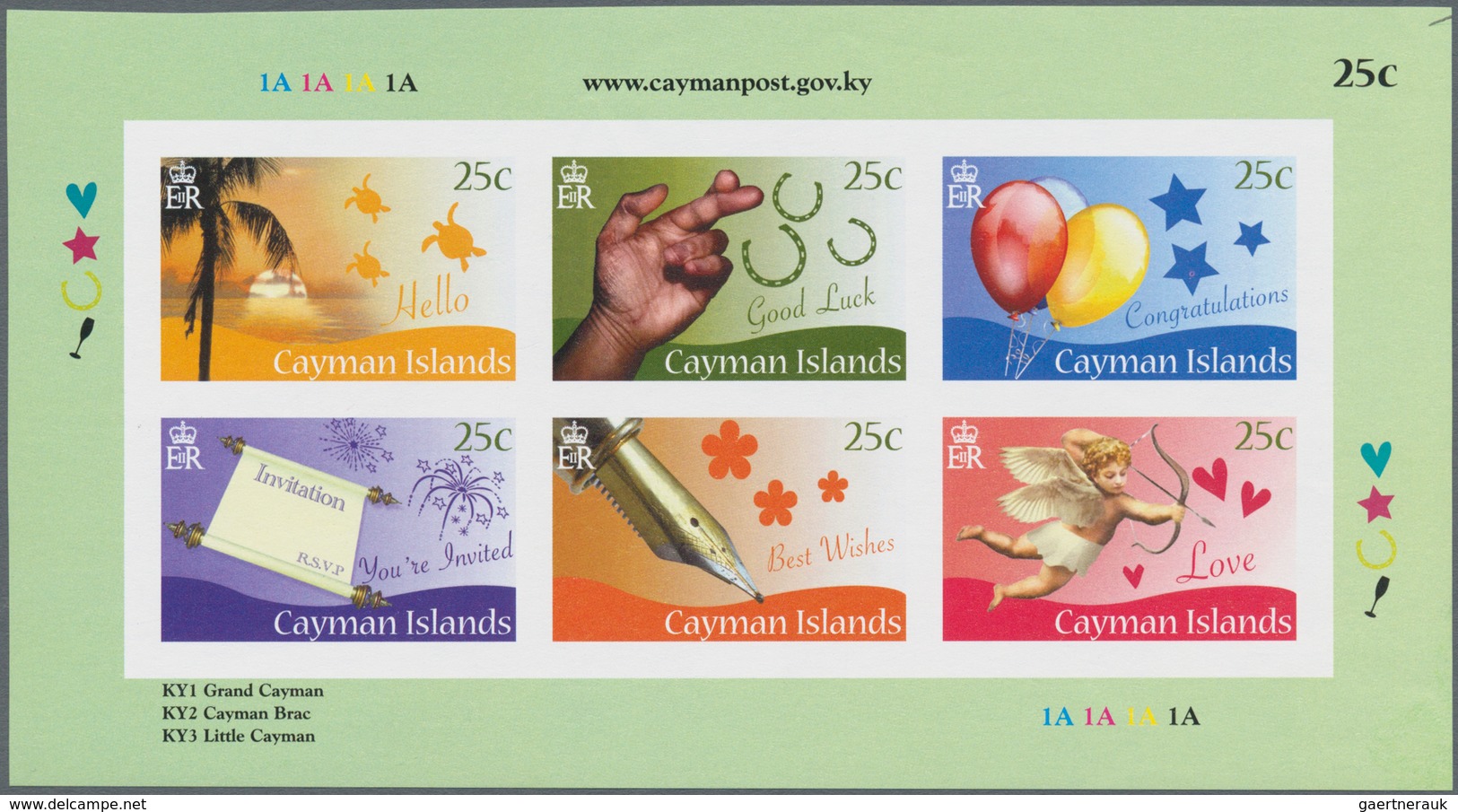 Kaiman-Inseln / Cayman Islands: 2008, Greetings Stamps Complete Set Of 36 In Six IMPERFORATE Sheetle - Cayman Islands