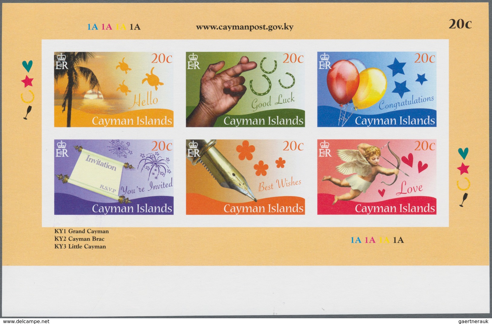 Kaiman-Inseln / Cayman Islands: 2008, Greetings Stamps Complete Set Of 36 In Six IMPERFORATE Sheetle - Kaimaninseln