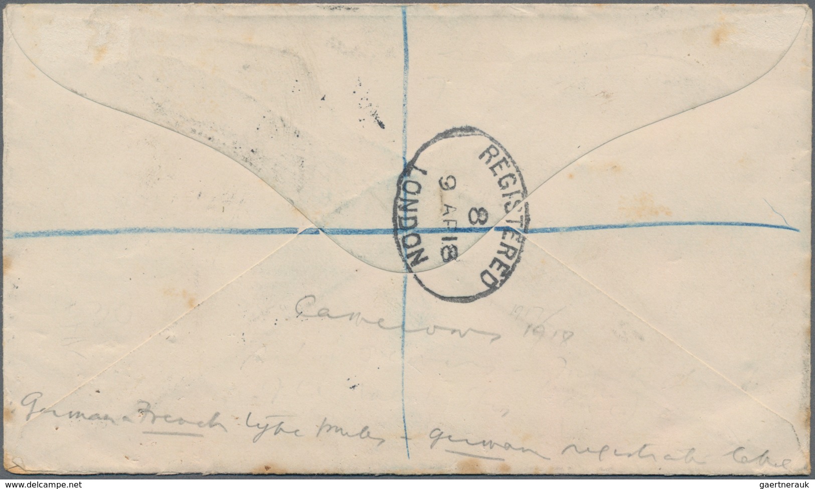 Kamerun: 1918 Registered Cover With Single Franking 5 Fr. Blue/red With Overprint "Cameroon/French O - Kameroen (1960-...)