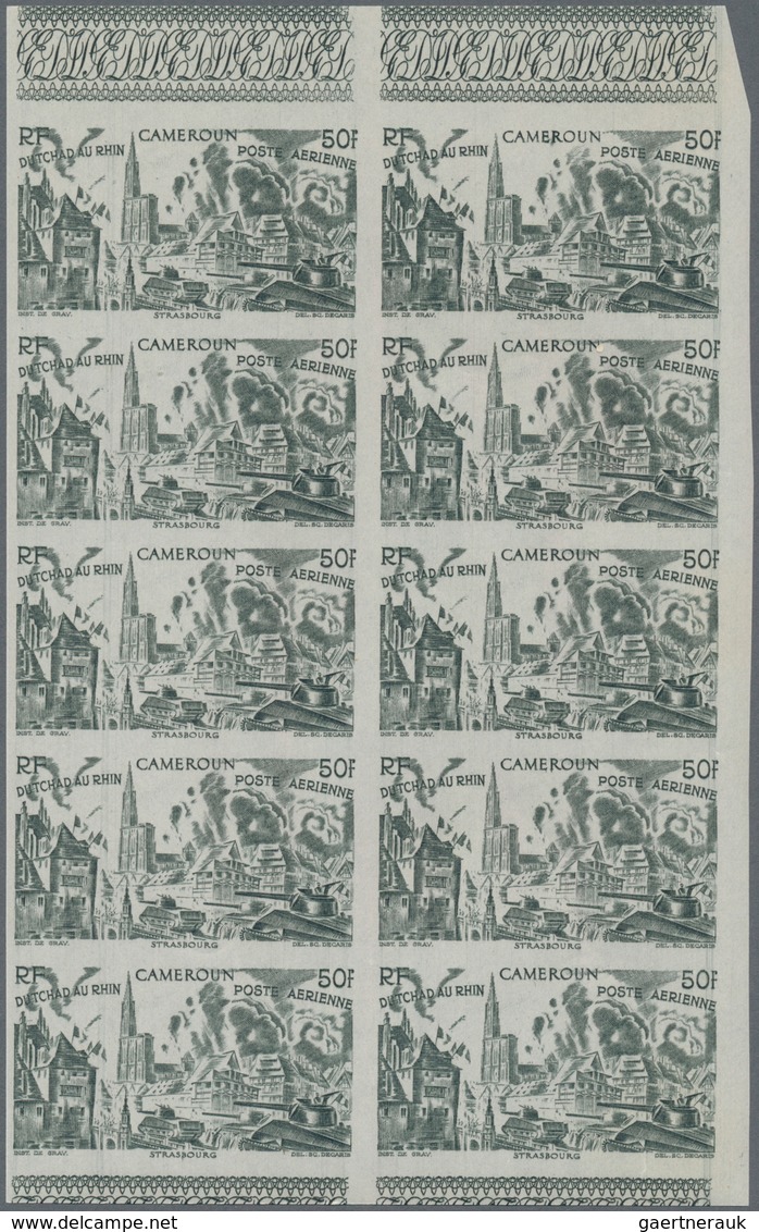 Kamerun: 1946, From Tchad To Rhine Complete Set Of Six In IMPERFORATE Blocks Of Ten, Mint Never Hing - Kameroen (1960-...)