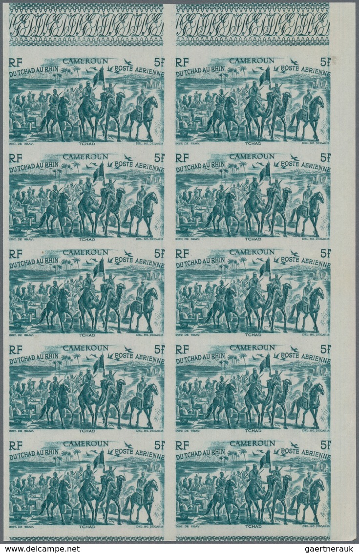 Kamerun: 1946, From Tchad To Rhine Complete Set Of Six In IMPERFORATE Blocks Of Ten, Mint Never Hing - Kamerun (1960-...)