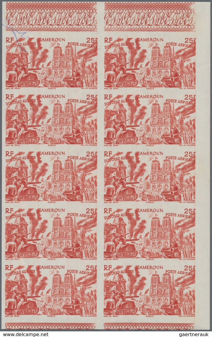 Kamerun: 1946, From Tchad To Rhine Complete Set Of Six In IMPERFORATE Blocks Of Ten, Mint Never Hing - Cameroon (1960-...)