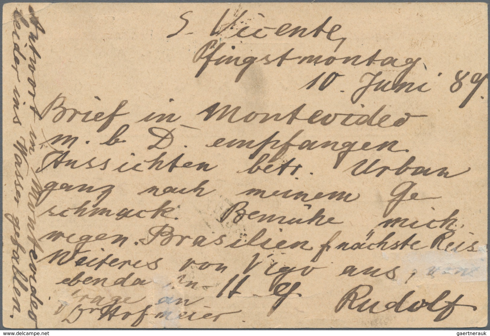 Kap Verde: 1889, Card 20 R. Uprated 5 . (2) Tied Oval "CORREOS DE S. VICENTE 16 JUN 89" To Berlin/Ge - Islas De Cabo Verde