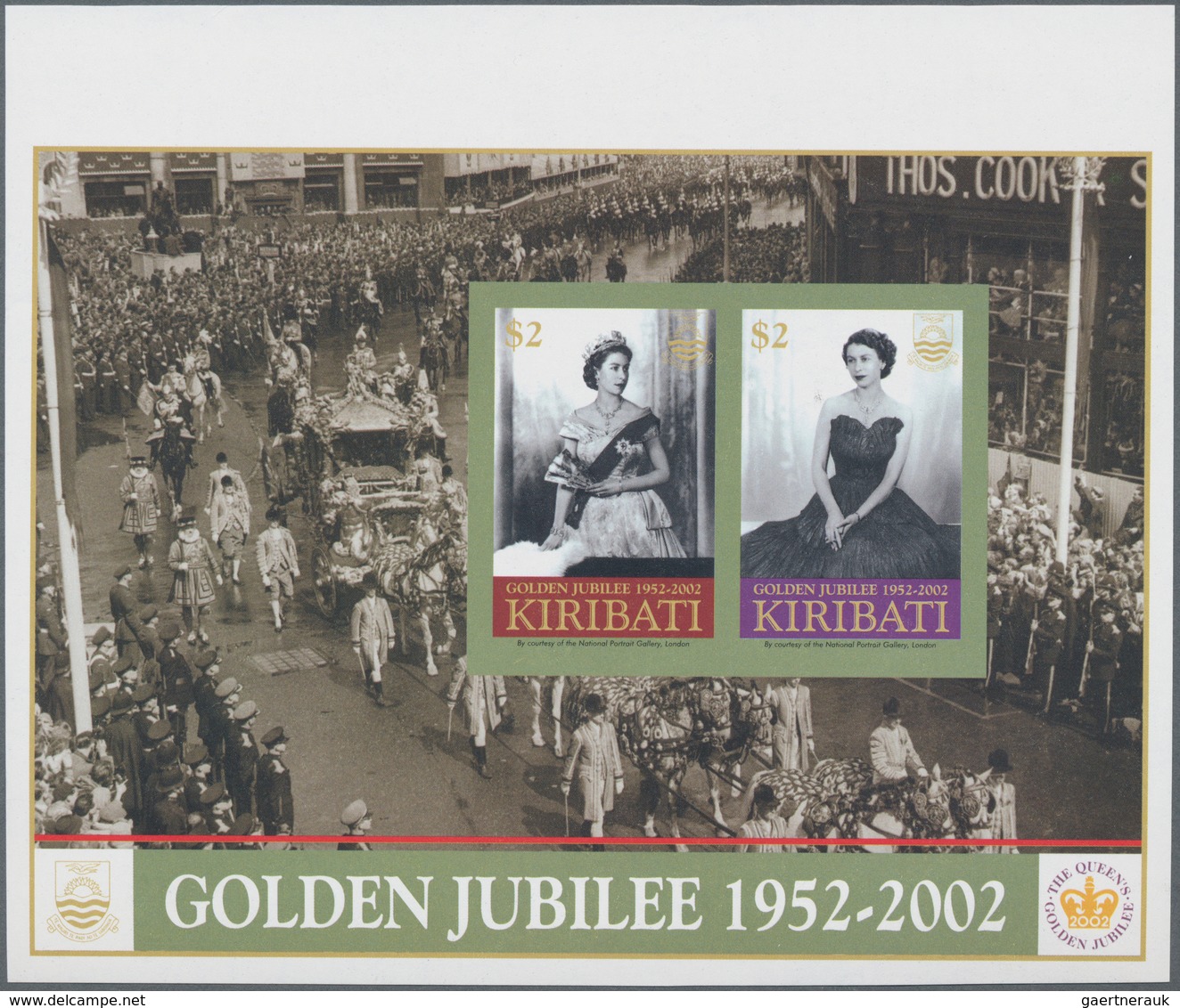 Kiribati (Gilbert-Inseln): 2002, Golden Jubilee Of QEII 25c. Block Of Four From Lower Right Corner W - Kiribati (1979-...)