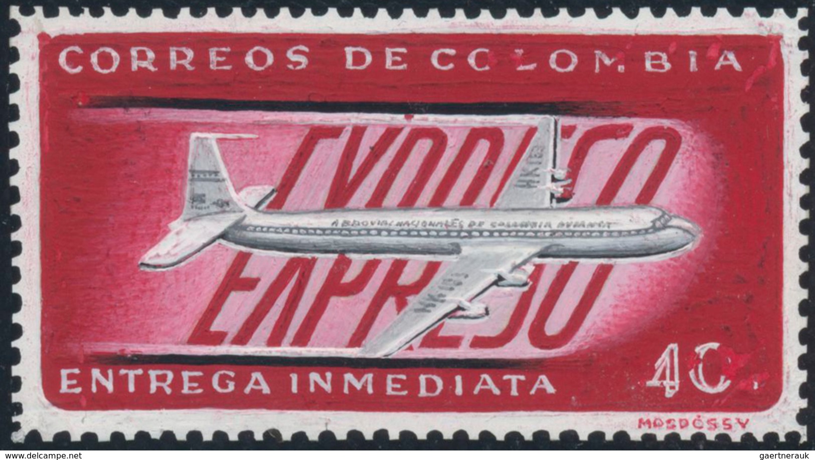 Kolumbien: 1963, "ARTWORK" Very Scarce Handpainted ESSAY (stampsized) For A 40 C. Airmail-Express-St - Kolumbien