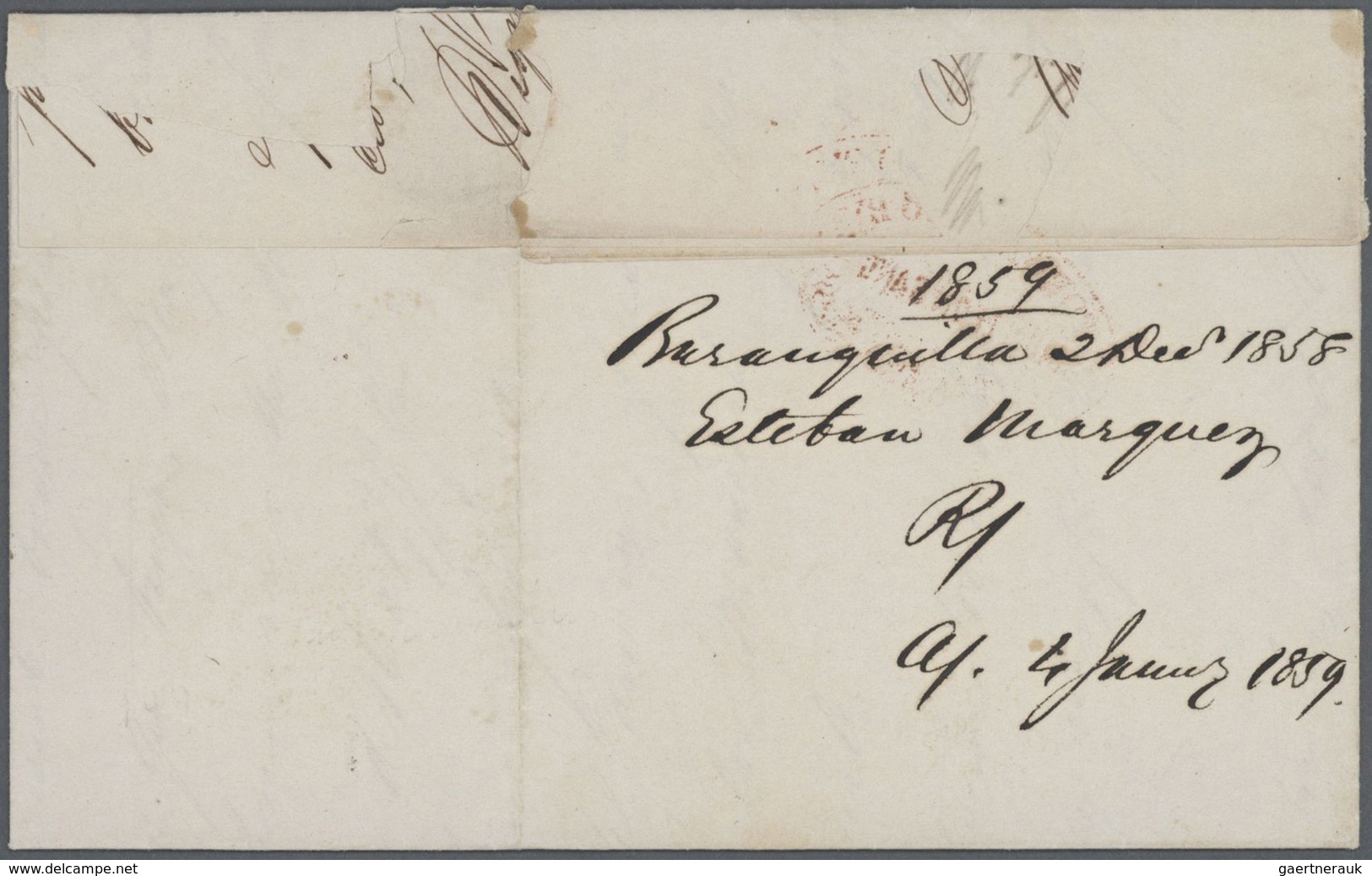 Kolumbien - Besonderheiten: 1858, FORWARDED MAIL: Entire From Barranquilla To New York, Forwarded By - Kolumbien