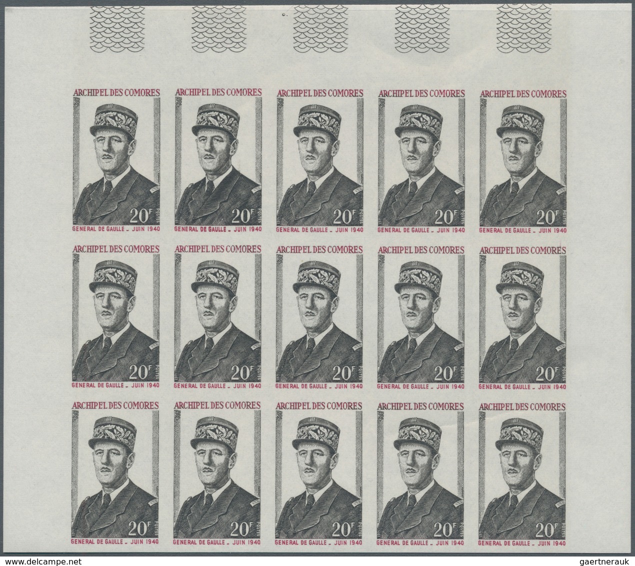 Komoren: 1971, General De Gaulle Complete Set Of Two In IMPERFORATE Blocks Of 15 From Upper Right Co - Comores (1975-...)