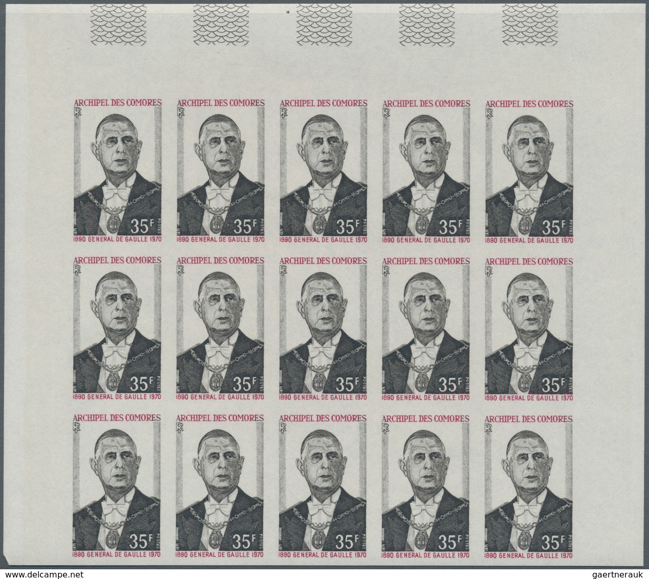 Komoren: 1971, General De Gaulle Complete Set Of Two In IMPERFORATE Blocks Of 15 From Upper Right Co - Comores (1975-...)