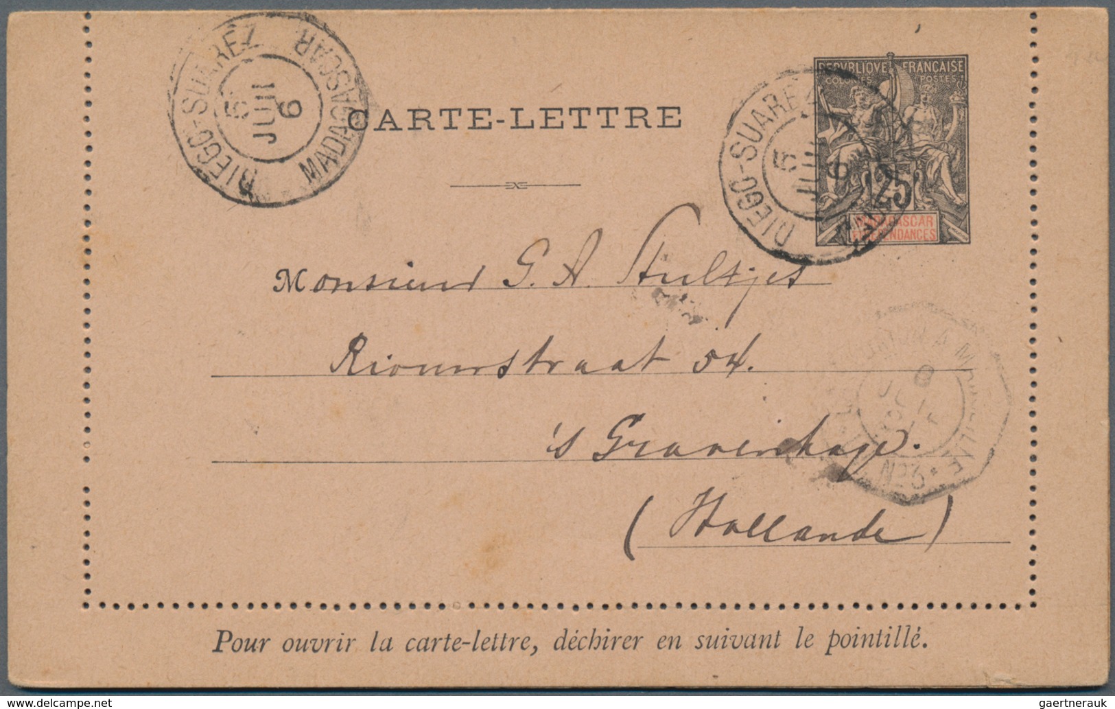 Madagaskar: 1897 Postal Stationery Lettercard 1901 Sent From Diego-Suarez By French Shipmail To S'Gr - Other & Unclassified