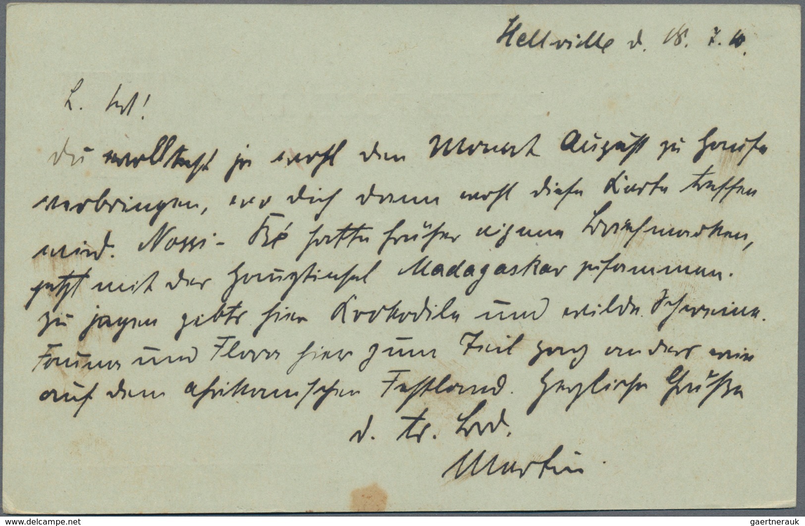 Madagaskar: 1901 Commercially Used Postal Stationery Card 1910 Sent From Helville To Pommern Germany - Andere & Zonder Classificatie