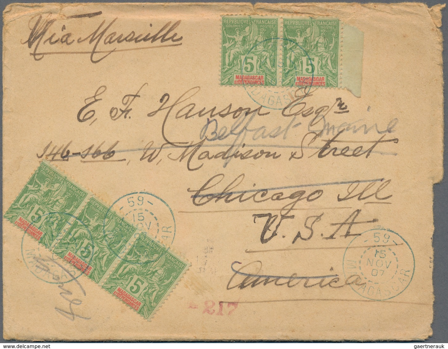 Madagaskar: 1907 Letter With Contents Of Maevatanana With The Right Postal Rate Of 5x5 Cent. Red On - Other & Unclassified