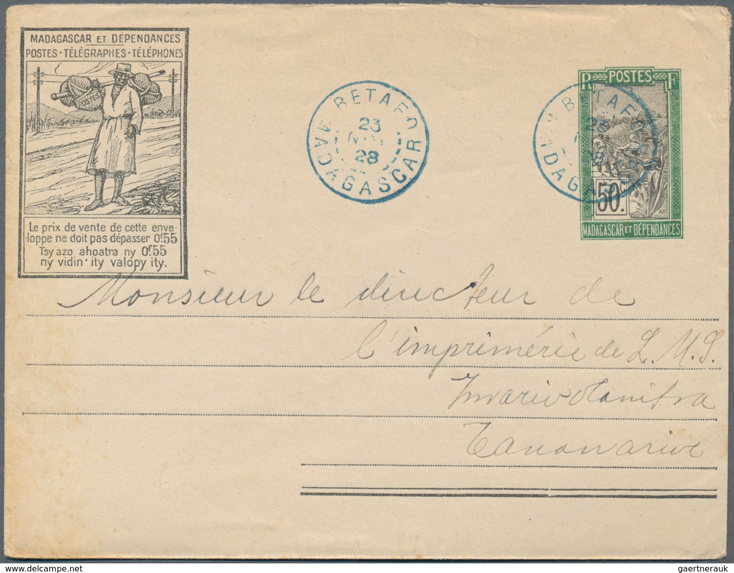Madagaskar: 1921/33 Three Used Postal Stationery Envelopes, 1926 Uprated With 10c. Green And 25 C. L - Sonstige & Ohne Zuordnung