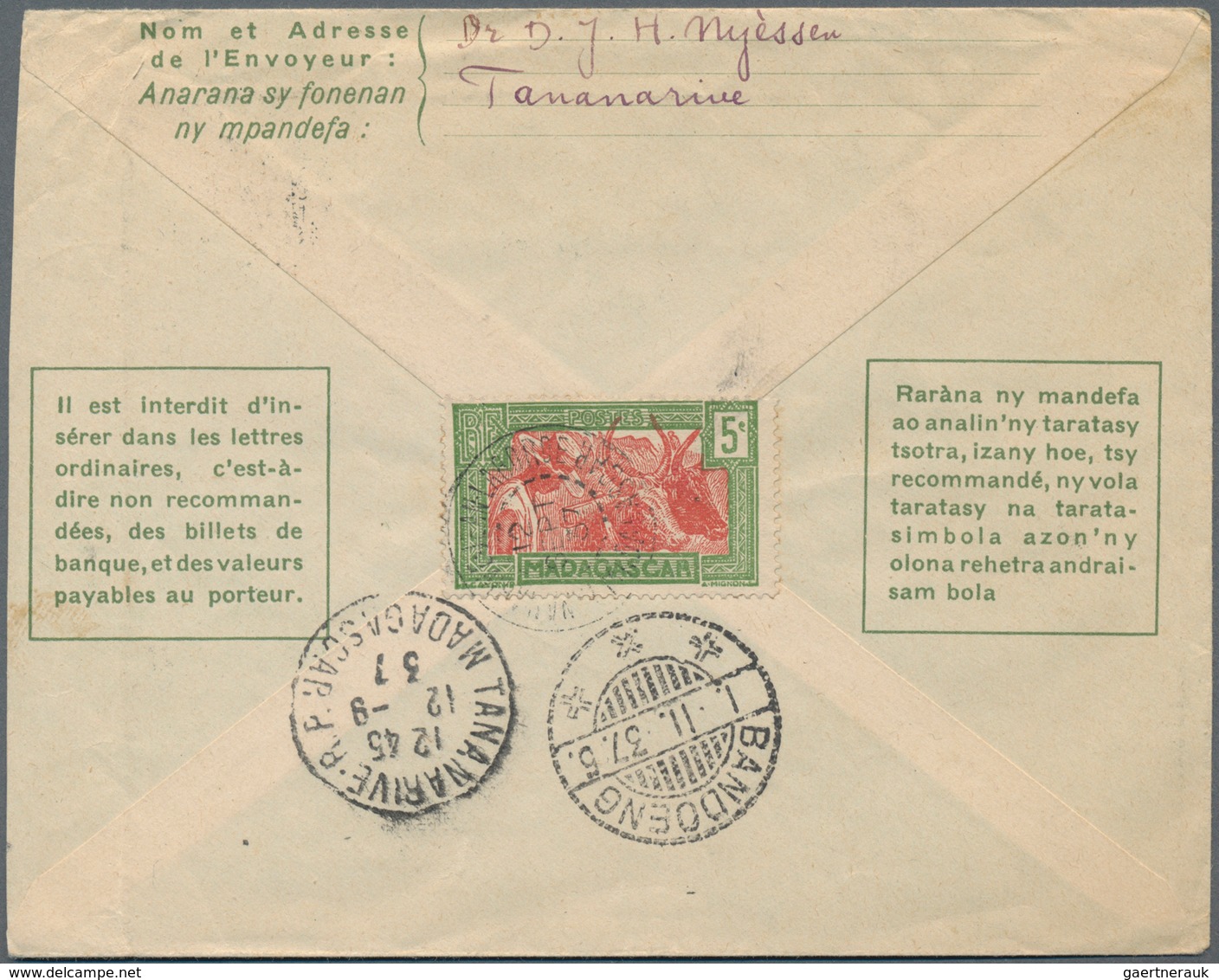 Madagaskar: 1927/38 Three Used Postal Stationery Envelopes Incl. One Iarmail Letter, 1930 Sent From - Andere & Zonder Classificatie