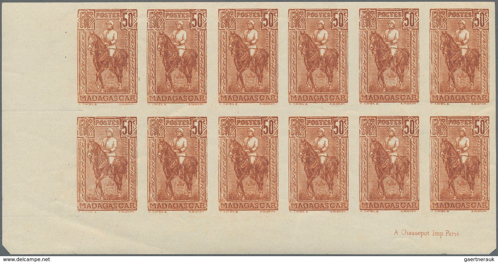 Madagaskar: 1931, Definitives "General Gallieni", 1c.-10fr., five values complete in imperforate mar