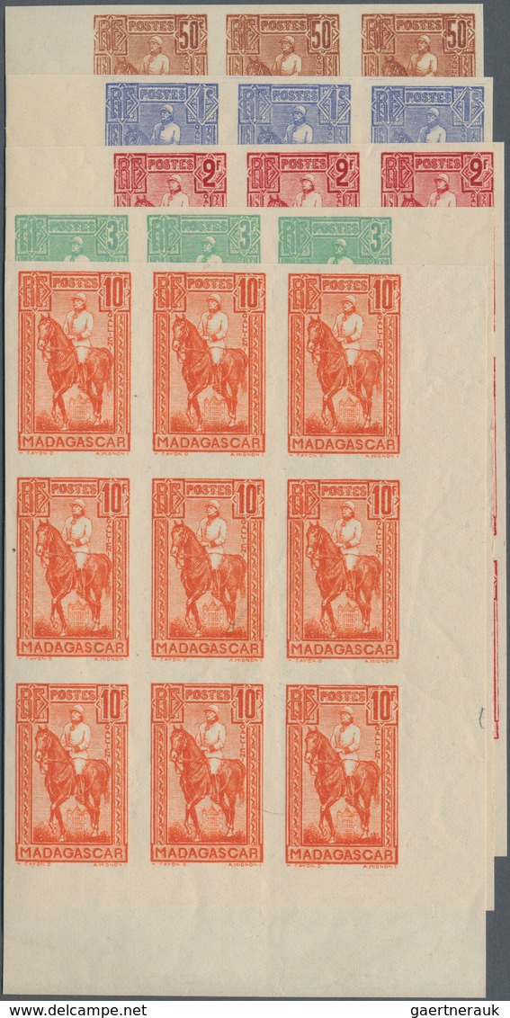 Madagaskar: 1931, Gouverneur Gallieni Definitives Complete Set Of Five In IMPERFORATE Blocks Of Nine - Other & Unclassified