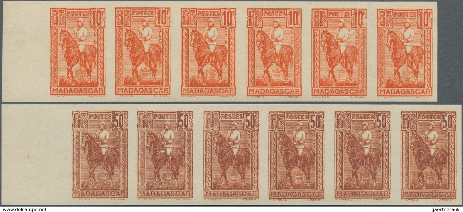 Madagaskar: 1931, Definitives "General Gallieni", 1c.-10fr., Five Values Complete In Imperforate Lef - Other & Unclassified
