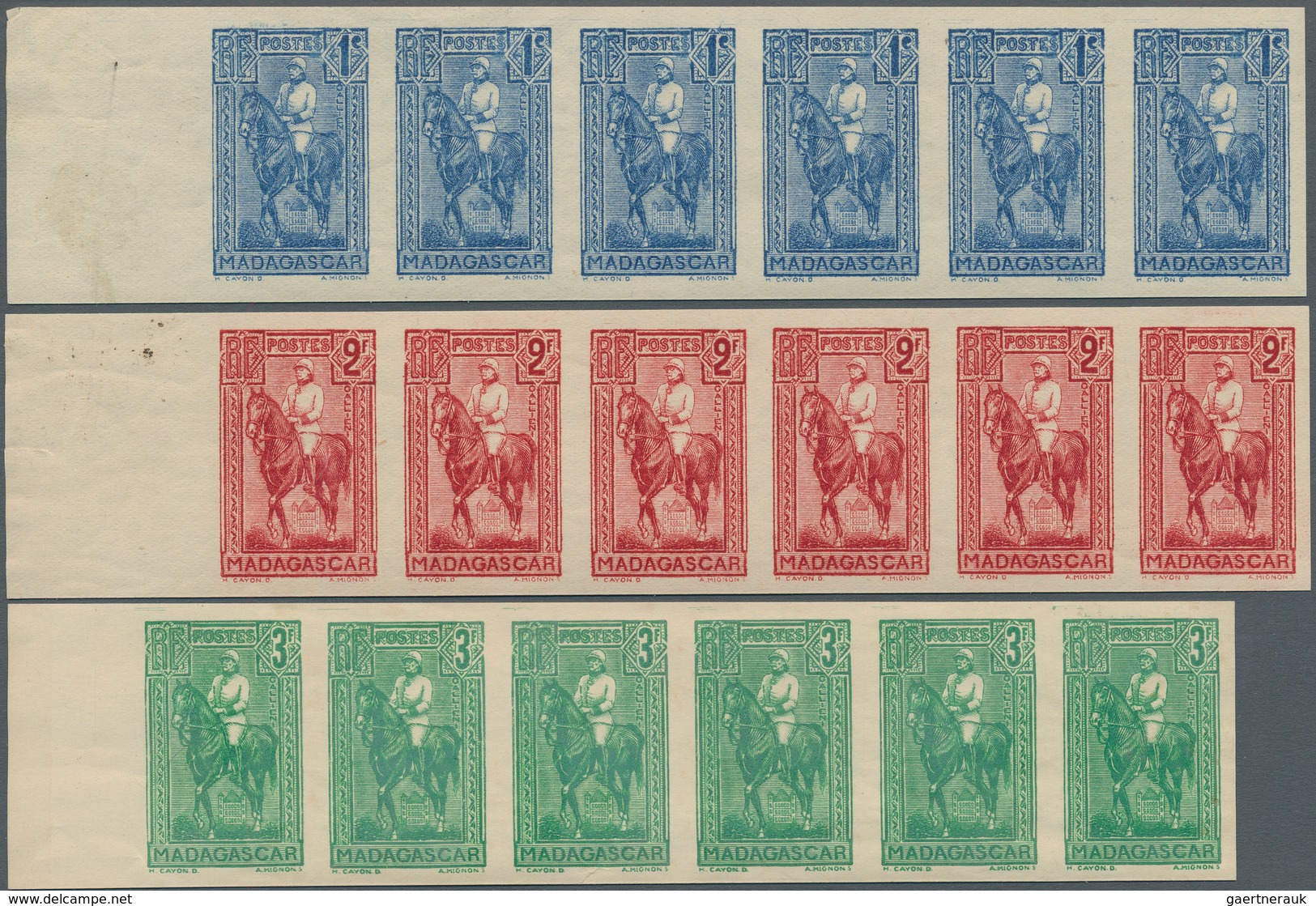Madagaskar: 1931, Definitives "General Gallieni", 1c.-10fr., Five Values Complete In Imperforate Lef - Other & Unclassified