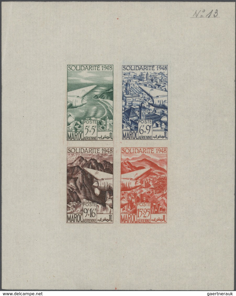 Marokko: 1949, "SOLIDARITE 1948", Four Airmail Stamps Each As Epreuve De Luxe; In Addition Four Impe - Unused Stamps