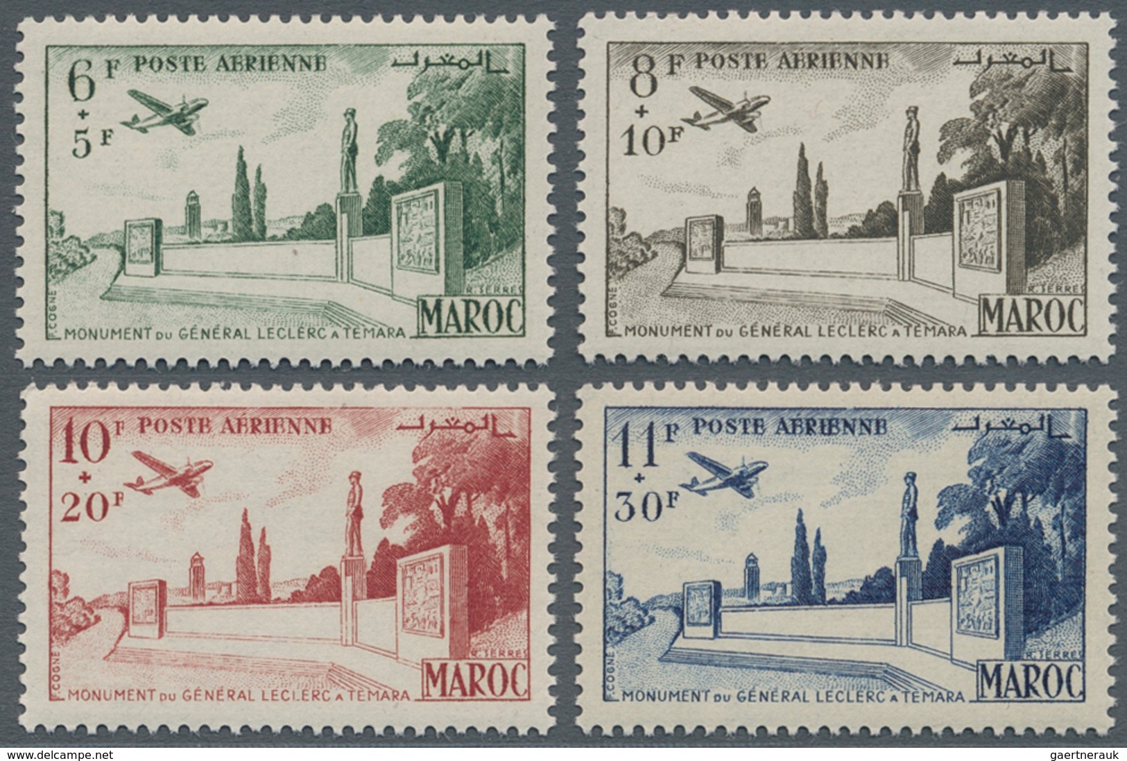 Marokko: 1952, Prepared But UNISSUED Airmail Issue For General Leclerc Monument At Temara Complete S - Unused Stamps