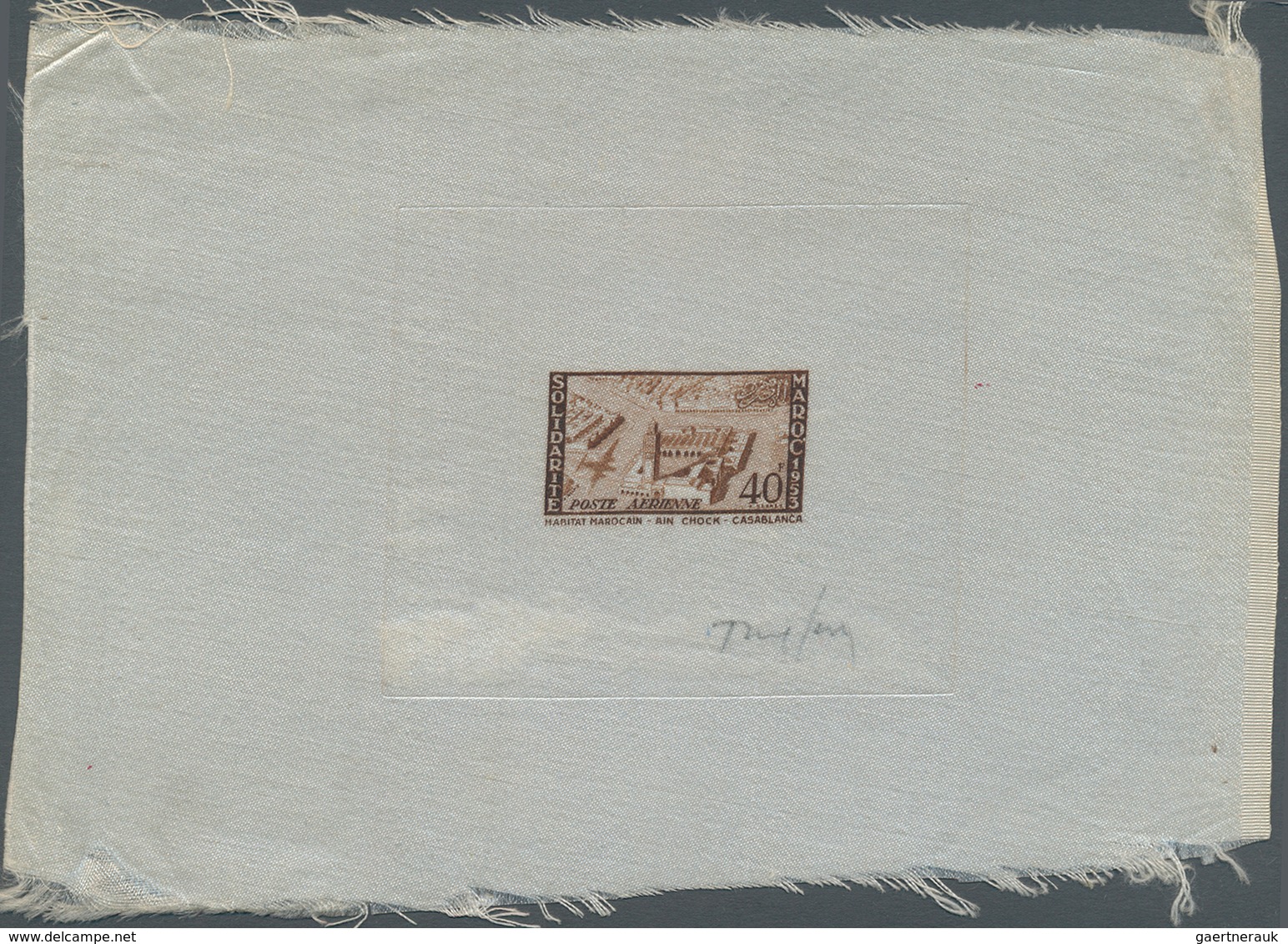 Marokko: 1954, 40fr. Airmails, Epreuve D' Artiste In Brown On SILK, With Artist's Signature. Extreme - Unused Stamps
