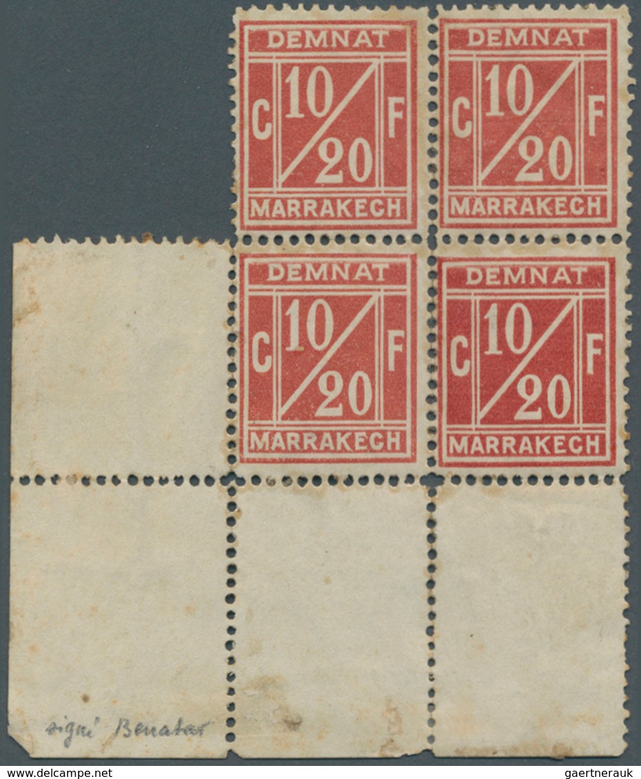 Marokko: 1906. Demnat à Marrakech. Bloc De 4, Cdf, Signé Scheller, Superbe: 10/20c, Lie De Vin. RRR! - Unused Stamps
