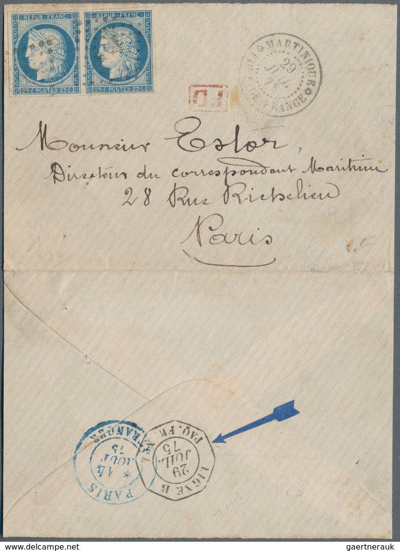 Martinique: 1875, Ceres 25c. Blue Horiontal Pair, 50c. Rate On Cover (opened At Three Sides) From Fo - Autres & Non Classés