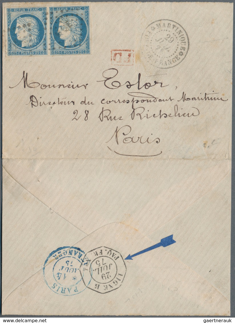Martinique: 1875, Ceres 25c. Blue Horiontal Pair, 50c. Rate On Cover (opened At Three Sides) From Fo - Andere & Zonder Classificatie