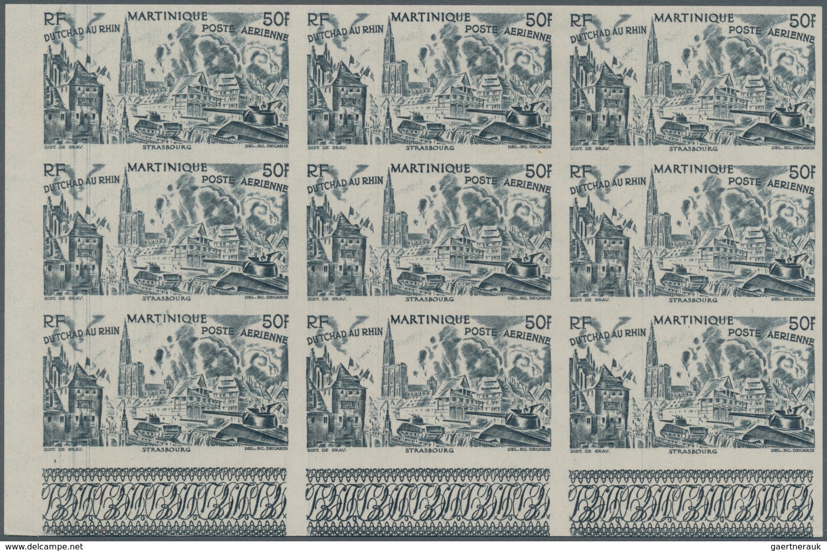 Martinique: 1946, From Tchad To Rhine Complete Set Of Six In IMPERFORATE Blocks Of Nine From Lower L - Other & Unclassified