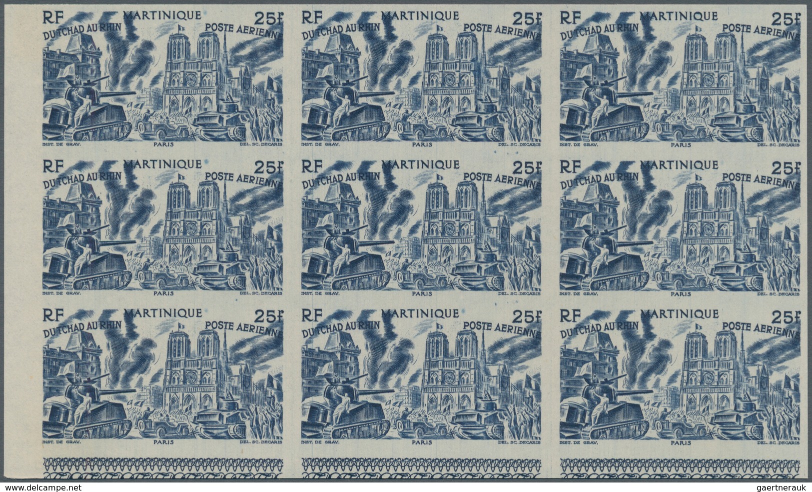 Martinique: 1946, From Tchad To Rhine Complete Set Of Six In IMPERFORATE Blocks Of Nine From Lower L - Other & Unclassified