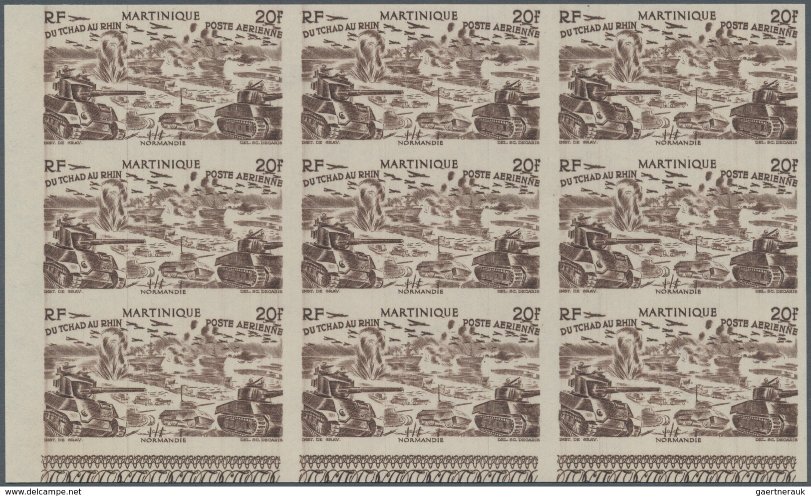 Martinique: 1946, From Tchad To Rhine Complete Set Of Six In IMPERFORATE Blocks Of Nine From Lower L - Other & Unclassified