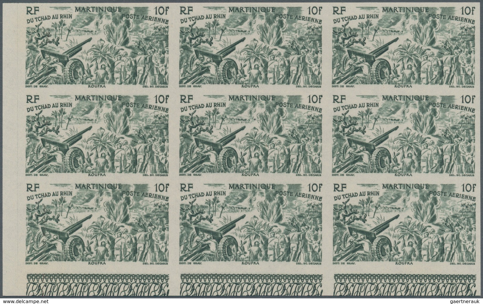 Martinique: 1946, From Tchad To Rhine Complete Set Of Six In IMPERFORATE Blocks Of Nine From Lower L - Other & Unclassified