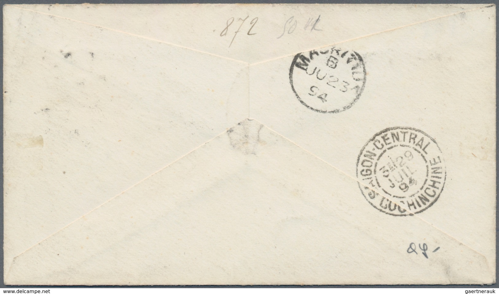 Mauritius: 1894.  8c Dark Grey Postal Stationery Envelope, Cancelled Curepipe A Inverted 7 3 JU 94 A - Mauritius (...-1967)