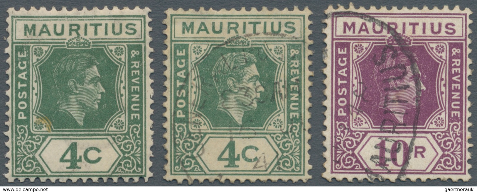 Mauritius: 1938 King George VI 4c Green Mint Plus A Fine Used Copy Showing The ‘open C’ (SG No 254a) - Mauritius (...-1967)